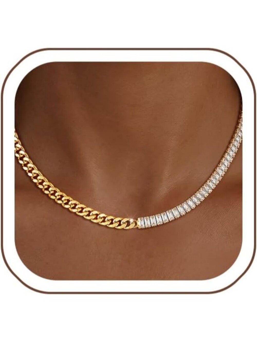 Women's Gold-Baguette Cuban Tennis Necklace Cuban Choker Love Chain Jewelry